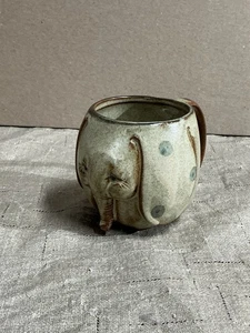 Vintage UCTCI Polka Dot 3D Elephant Mini Stoneware Pottery Cup Mug Japan MCM - Picture 1 of 6