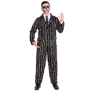 Mens Suit Bone Print Skeleton Halloween Costume Fancy Dress Outfit Adult Tuxedo - Picture 1 of 13