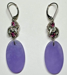 Joy Jade of Yesteryear Sterling Silver Jade Earrings w/ Elephant #185 - Picture 1 of 4