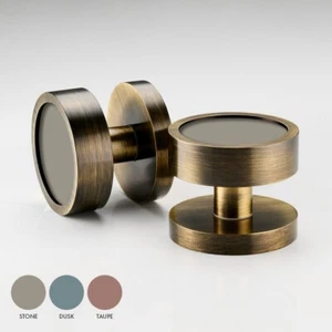 Massives Messing Antik Gold Einstecktür Paar mit Stein, Dämmerung & Taupe Glanz Einsatz - Bild 1 von 11