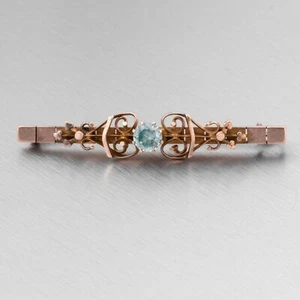 Antique Victorian Etruscan Revival 14k Rose Gold Aquamarine Scroll Brooch Pin - Picture 1 of 4