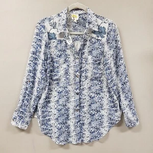 Fig and Flower Shirt Small blau Mixed Print Blumen Schlangenleder Langarm transparent - Bild 1 von 12
