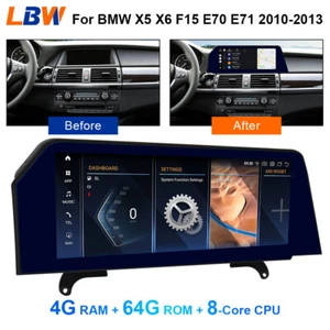 Cabezal de pantalla hoja GPS para automóvil de 12,3"" BT 4G+64G para BMW X5 X6 F15 E70 E71 2007-09 - Imagen 1 de 12