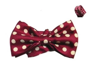 Bowtie papillon uomo cravatta farfalla seta rosso bordeaux a pois uomo completo - Picture 1 of 6