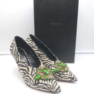 Dries Van Noten Jeweled Zebra Print Suede Pumps Size 39 Pointed Toe Heels - Picture 1 of 14