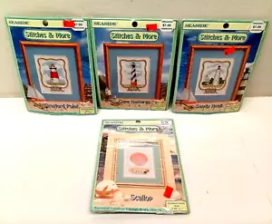 Seaside Stitches & More Kreuzstich-Sets Menge 4 Leuchtturm Jakobsmuschel VERSIEGELT NEU - Bild 1 von 4