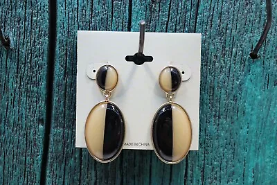 Gold 2 tone Onyx brown teardrop Dangle post Earrings - Image 1 of 2