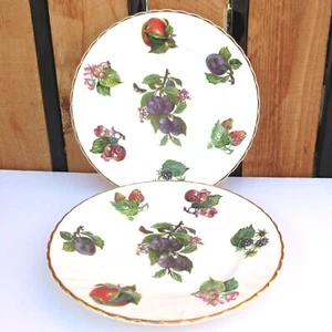 Vtg 2 CROWNFORD ENGLAND BONE CHINA Dessert Salad Plates Fruit Butterfly Gold Rim - Picture 1 of 12