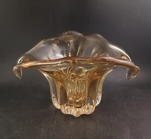 Hand Blown Art Glass Vase, Amber Yellow Gold Waterfall / Flower, Selling OBO - Picture 1 of 9