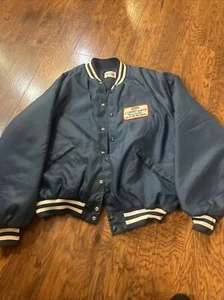 VTG King Louie Pro Fit Men's XL 47-50 Varsity Blue Satin Jacket Coop Farm - Picture 1 of 5