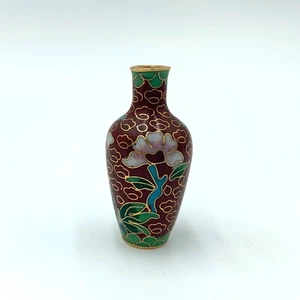 Miniature Red Floral Cloisonne Enamel Vase 2" Tall - Picture 1 of 6