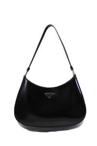 Prada Womens Patent Leather Satchel Shoulder Handbag Black