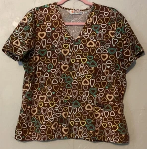 Peaches Uniforms Scrub Top Nurse Womens Large Medical Short Sleeve Multicolor - Picture 1 of 4
