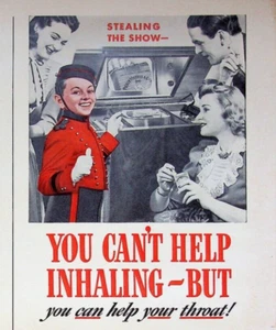 1941 Philip Morris Cigarettes Inhale Throat Irritation Smoking Vintage Print Ad - Picture 1 of 2