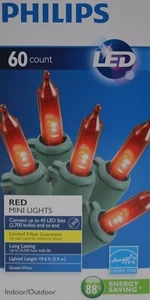 Philips LED 60 Red Mini Lights Green Wire Indoor/Outdoor 19.6 ft Lighted Length - Picture 1 of 1