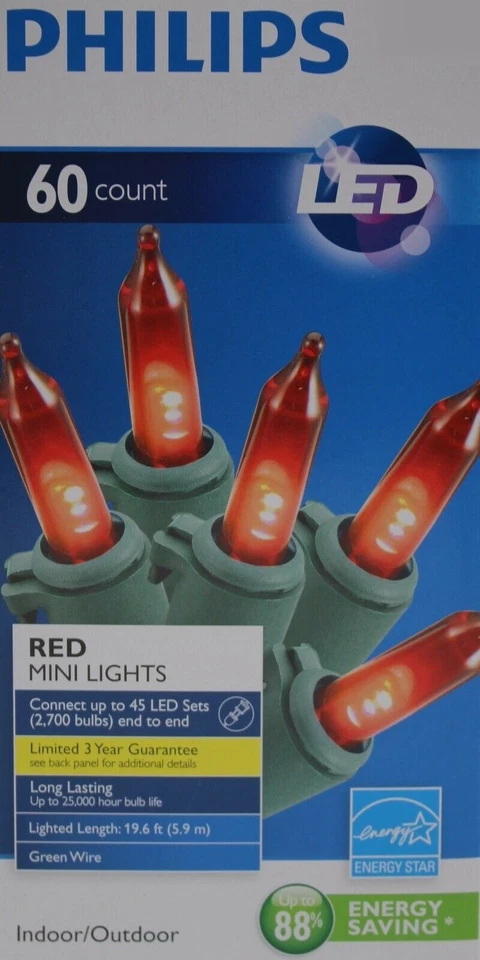 Mini luces LED rojas Philips cable verde interior/exterior 19,6 pies de longitud iluminada Foto 1 de 1