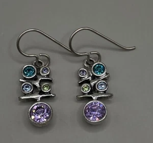 Patricia Locke USA Women’s Earrings Pierced Silver Plate Swarovski Crystals 2006 - Picture 1 of 8