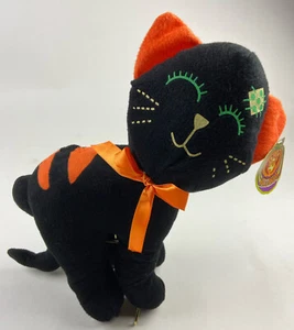 Black Cat Plush Kellytoy 14" Black Orange Bow Halloween Stuffed Animal w/ Tag! - Picture 1 of 11
