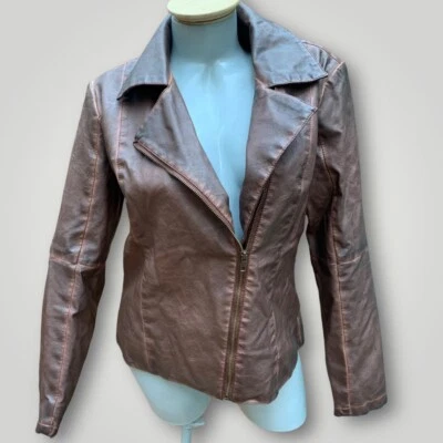 Bagatelle Moto Cuero Vegano Viscosa Marrón Tostado Para Mujer Talla Grande Forrado Cremallera Foto 1 de 4