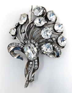 Vintage Signed Eisenberg Original Sterling Silver Clear Fur Clip Brooch Pin - Picture 1 of 5