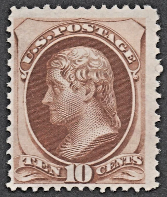 US Sc# 161 *MINT NO GUM { 10c BROWN JEFFERSON } SECRET MARKED OF 1873 CV$ 350.00 - Image 1 of 3