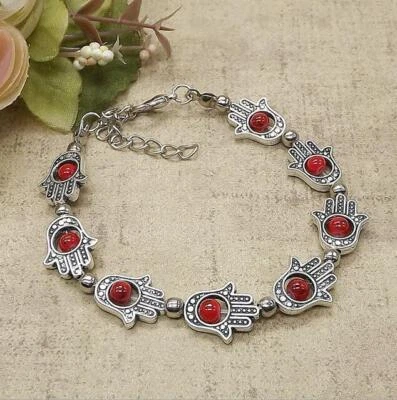 Ladies Bracelet Tibetan Silver Bangle Red Turquoise Bead Woman Bangle AAA - Image 1 of 2