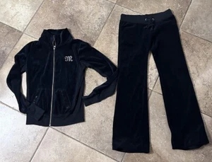 Vintage Y2K Miss Me Tracksuit Velour Set Hoodie Pants Sz M Bling - Picture 1 of 14