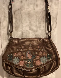 Bolso Fiore De Colección Marrón Suave Cuero Bordado Correa Ajustable Hobo - Imagen 1 de 13