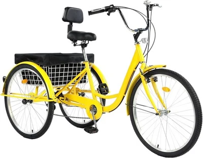 Triciclo para adultos de 24 pulgadas, triciclo para bicicletas de 3 ruedas para adultos con cesta delantera y trasera Foto 1 de 4