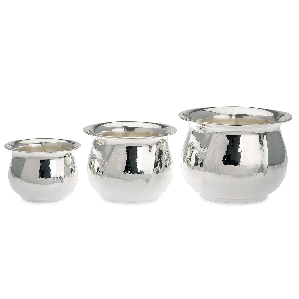 kleines versilbertes glänzendes 3-teiliges gehämmertes Übertopf Set  - Bild 1 von 1