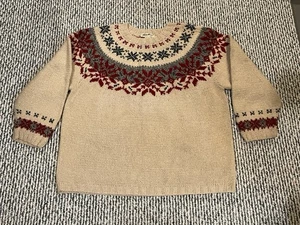 VINTAGE Eddie Bauer Damen Pullover Medium Beige Fair Isle Wollmischung Rundhals - Bild 1 von 12