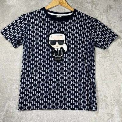 Camiseta Karl Lagerfeld Azul Marino Gráfico AOP con Logo IKONIK Hombre Parche Talla M - LEER Foto 1 de 4