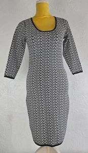 REISS Bodycon-Strickkleid schwarz weiß geometrisch Stretch U-Ausschnitt Gr. S - Bild 1 von 22