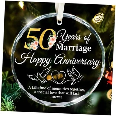 Adorno de vidrio 50 aniversario de boda - Vidrio dorado 50 aniversario Foto 1 de 4
