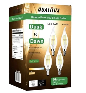 TWO (2) Dusk To Dawn Light Bulbs Outdoor Candelabra Light Bulbs 4w Equiv. 40w  - Picture 1 of 7