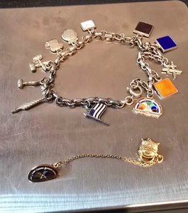 VINTAGE INTERNATIONALER ORDEN REGENBOGEN MÄDCHEN BETTELARMBAND & ANSTECKNADELKETTE FREIMAURER - Bild 1 von 18