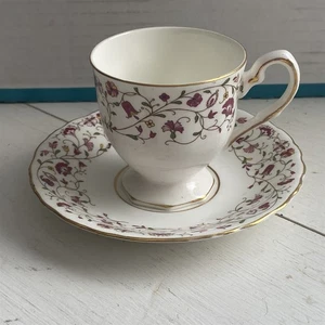 Vintage Queen Anne Bone China Tea Cup and Saucer India Delicate Floral Vines - Picture 1 of 6