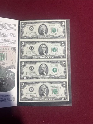 Vintage 1976 Star $2 Uncut Sheet of 4 Atlanta Two Dollar Bills Star Notes - Image 1 of 4
