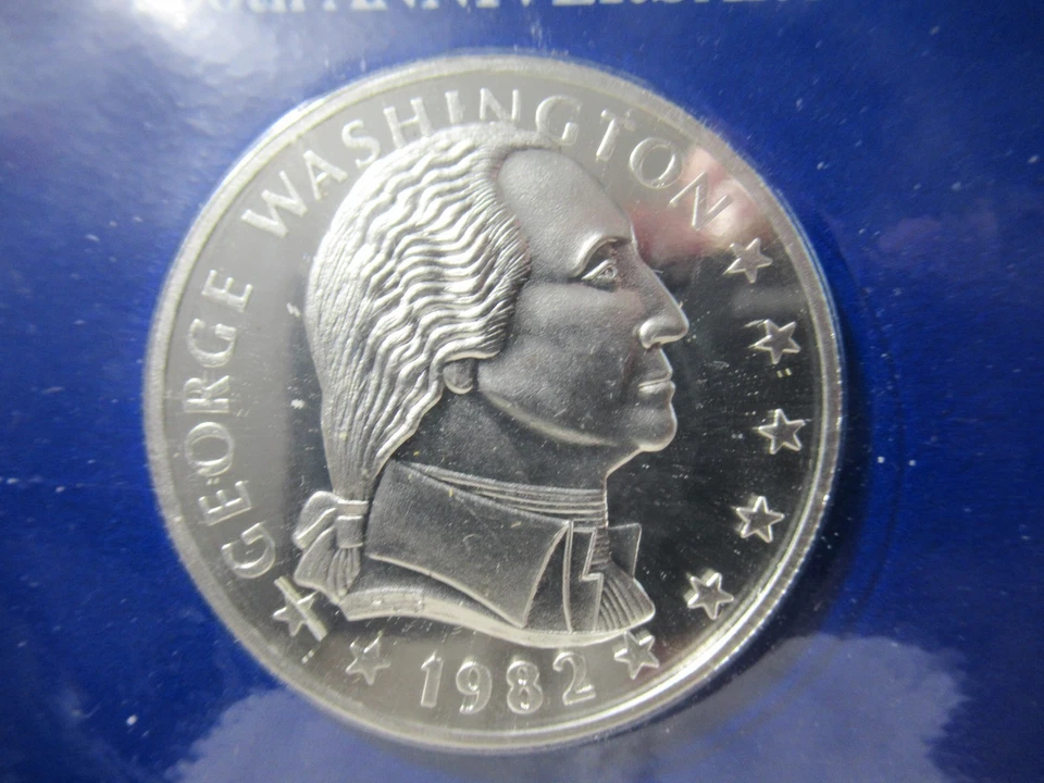 1982 Colombia Mint George Washington 250th Anniv. 1 Oncia 999 Argento Rotondo W/ - Immagine 1 di 4