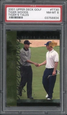 2001 Upper Deck Golf Tiger Woods Rookie Tiger's Tales #TT30 PSA 8 NM-MT - Image 1 of 2