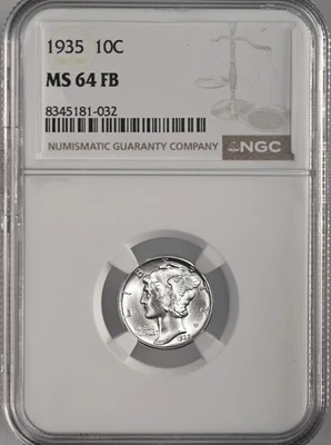 1935-P  10C  MERCURY SILVER DIME  "FULL BANDS"  NGC MS64 FB #8345181-032 - Image 1 of 4