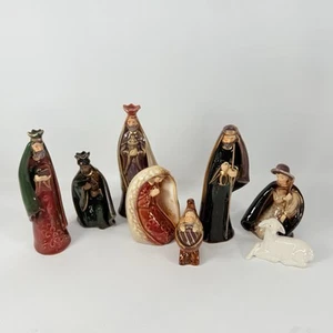 Pottery Nativity Set Earthtone Colors Handpainted Ceramic Christmas holy family - Picture 1 of 8