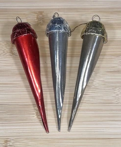 Red Foil Ice Cream Cones 1937 USA Christmas Ornaments x 3 Vtg - Picture 1 of 3