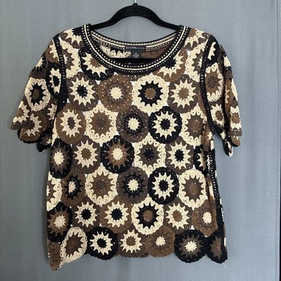 Top Tejido Cuadrado Crochet Granny Historia Diseño Mediano Marrón Multi Hippie Boho Arte Foto 1 de 4