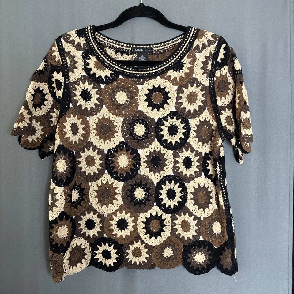 Top Tejido Cuadrado Crochet Granny Historia Diseño Mediano Marrón Multi Hippie Boho Arte Foto 1 de 4