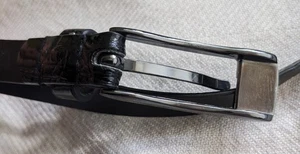 Belt Black Animal Print Shiny Patent With Loop Rectangular gun metal Buckle - Picture 1 of 5