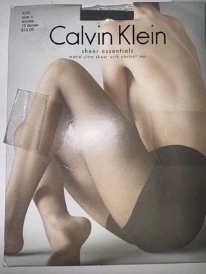 CALVIN KLEIN SHEER ESSENTIALS CONTROL TOP WOMEN'S SZ C SMOKE PANTY HOSE - Image 1 of 2