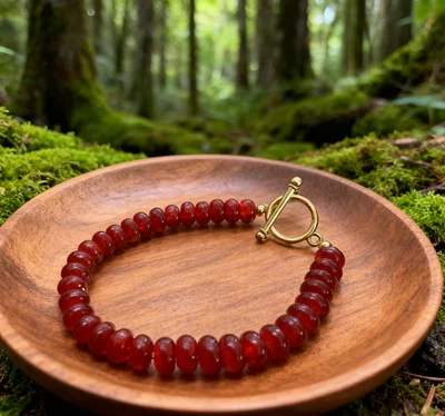 Carnelian Dainty Bracelet Natural Red Gemstone Healing Crystal Beaded Bracelet - Image 1 of 4