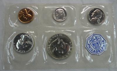 1955 US Mint Proof Set 5 Coins 90% Silver Cello Flat Pack NO ENVELOPE - Image 1 of 2