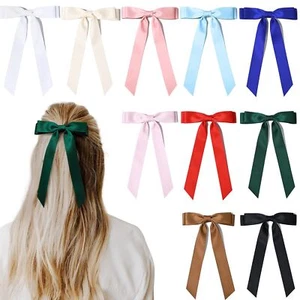10 Pcs Silky Satin Hair Bows Hair Clip Ribbon Ponytail Holder for Women Girls - Picture 1 of 7